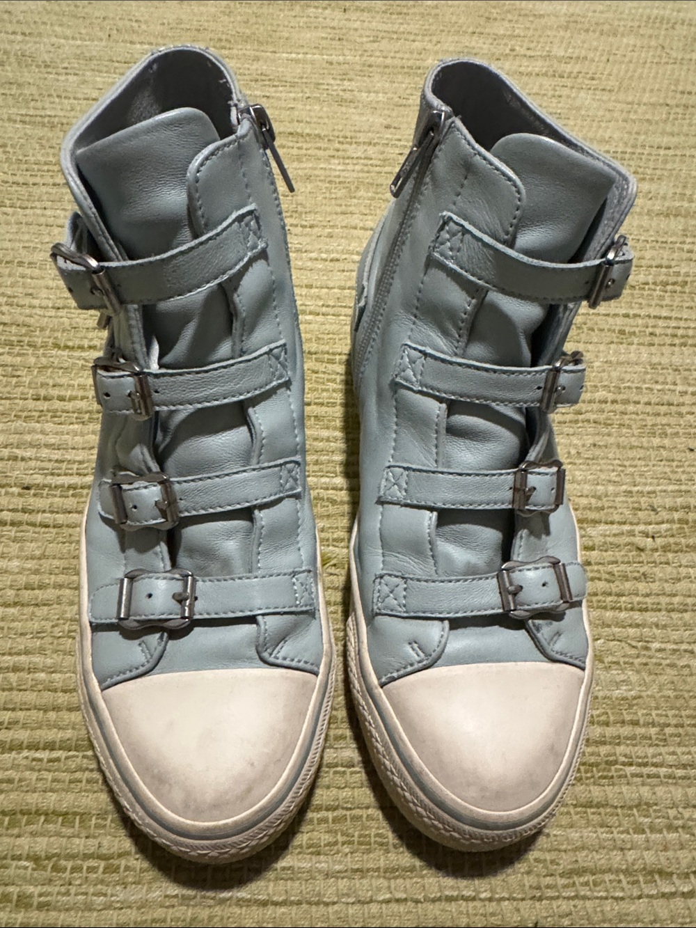 Ash Women's Buckle High-Top Sneakers in Light Gray-Blue